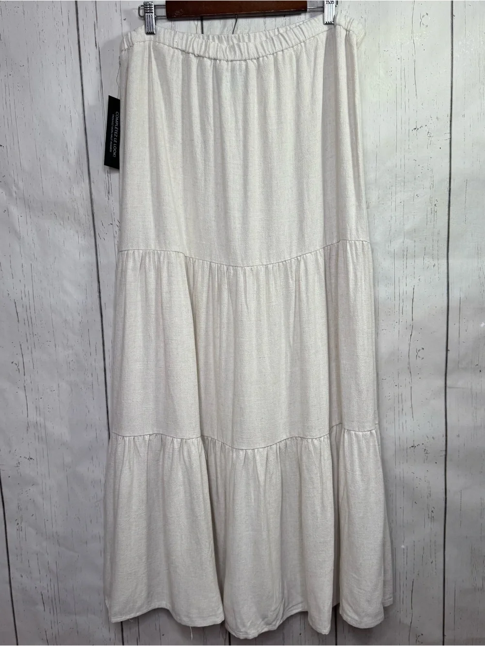 Rachel Zoe Cream Linen Blend Tiered Maxi Skirt Size XL Boho Cottagecore Coastal